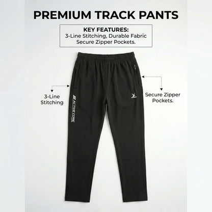 Black Lower for Men | Mensra 4-Way Stretch Gym & Sports Lower with Zip Pockets