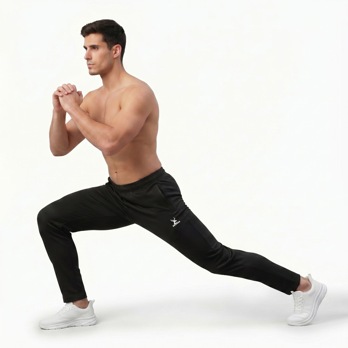 Black Lower for Men | Mensra 4-Way Stretch Gym & Sports Lower with Zip Pockets