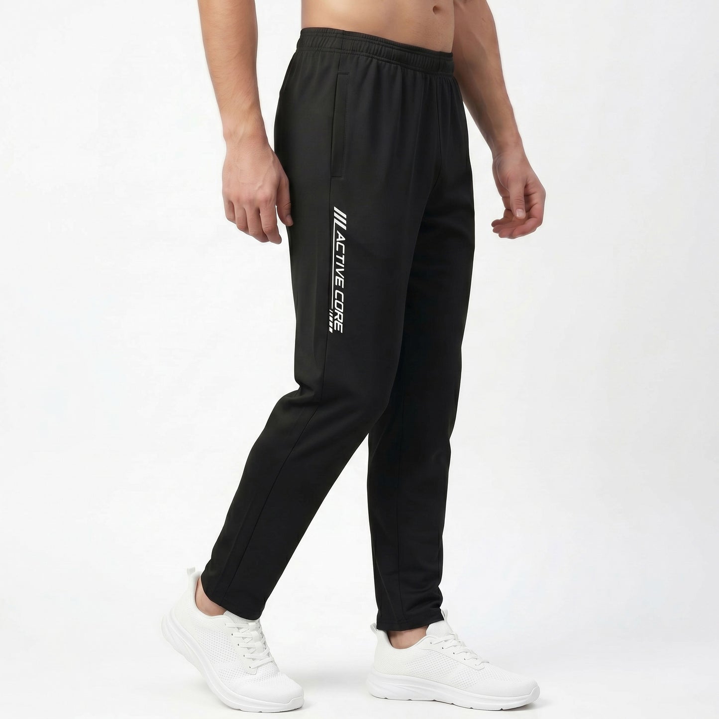 Black Lower for Men | Mensra 4-Way Stretch Gym & Sports Lower with Zip Pockets