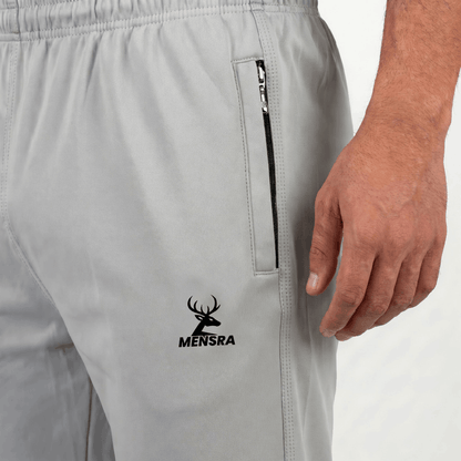 Grey Track Pants for Men | Mensra 4-Way Stretch Gym, Running & Sports Track Pants with Zip Pockets