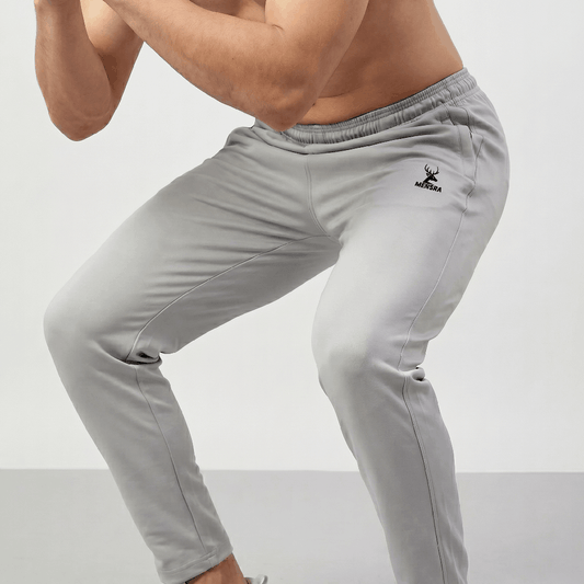 Grey Track Pants for Men | Mensra 4-Way Stretch Gym, Running & Sports Track Pants with Zip Pockets