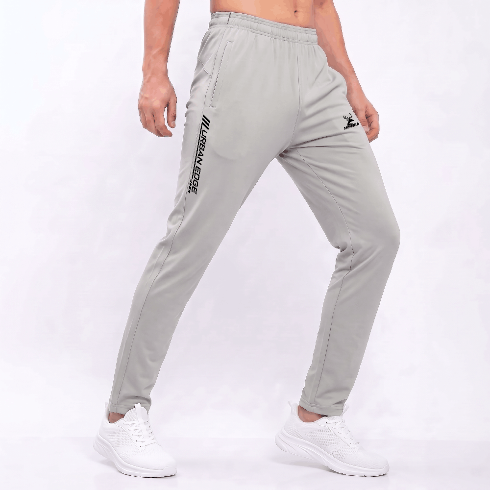 Grey Track Pants for Men | Mensra 4-Way Stretch Gym, Running & Sports Track Pants with Zip Pockets